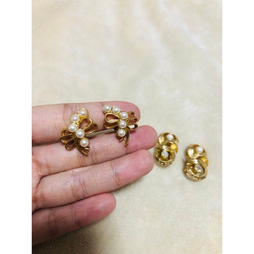 Vintage Style Clip-On Earrings Bundle | Pearl & Rhinestone Gold Tone